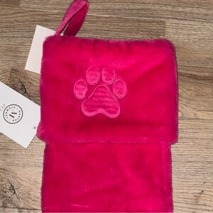 MARTHA STEWART Pink Fuchsia Pet Dog Cat Paw Print Faux Fur CHRISTMAS STOCKING 22